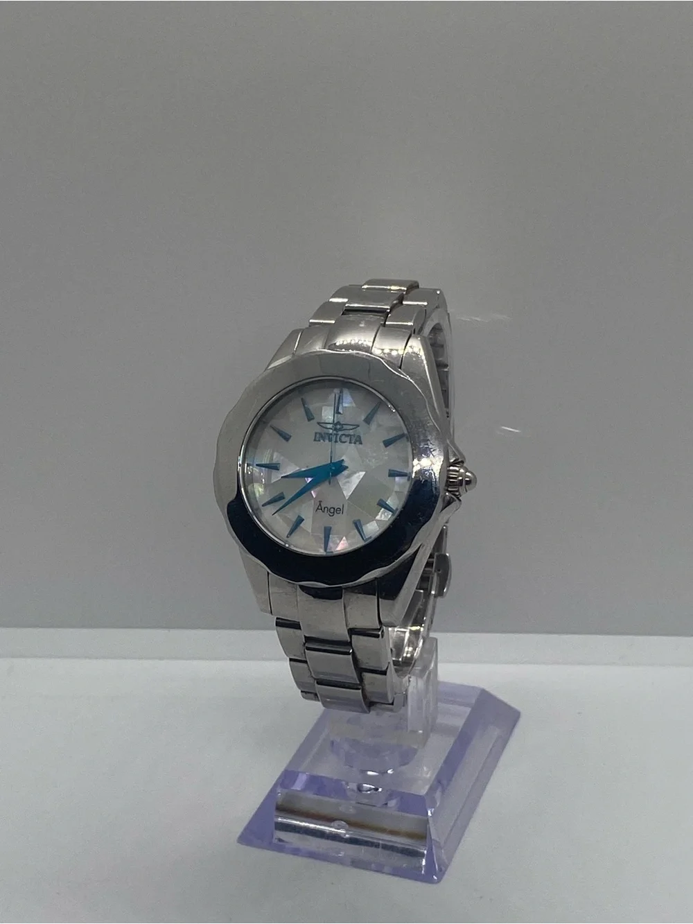 Invicta Angel Silver-Tone Stainless Steel Watch with Blue Accents